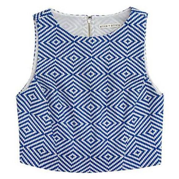 Alice & Olivia Jacquard Crop Top  Blue as worn by Taylor Swift Size 2 - Picture 2 of 10